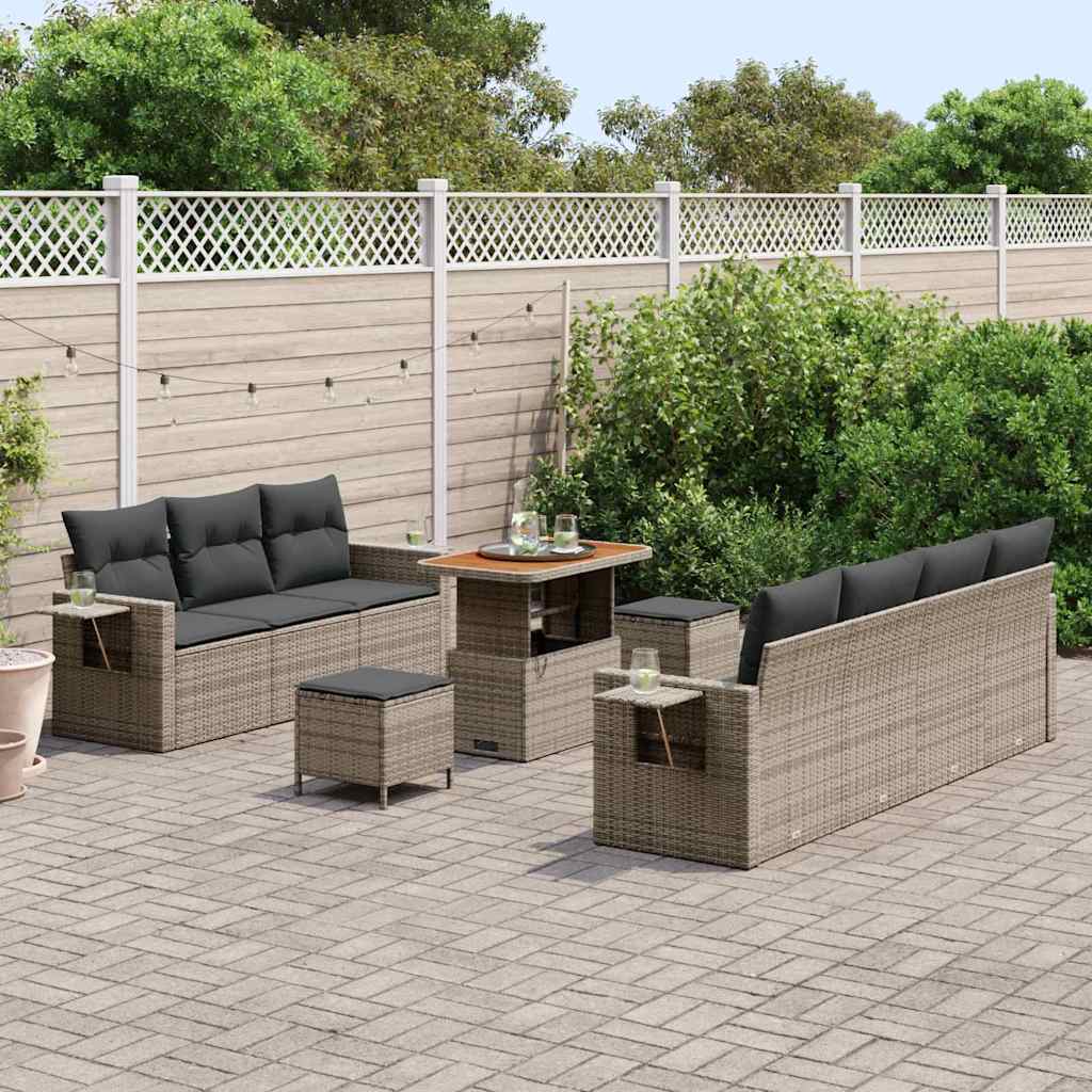 Tuin Sofa Set 10 pcs Grijs Poly rattan en gepoedercoat staal is nu te koop bij PeponiXL, paradijselijk wonen!