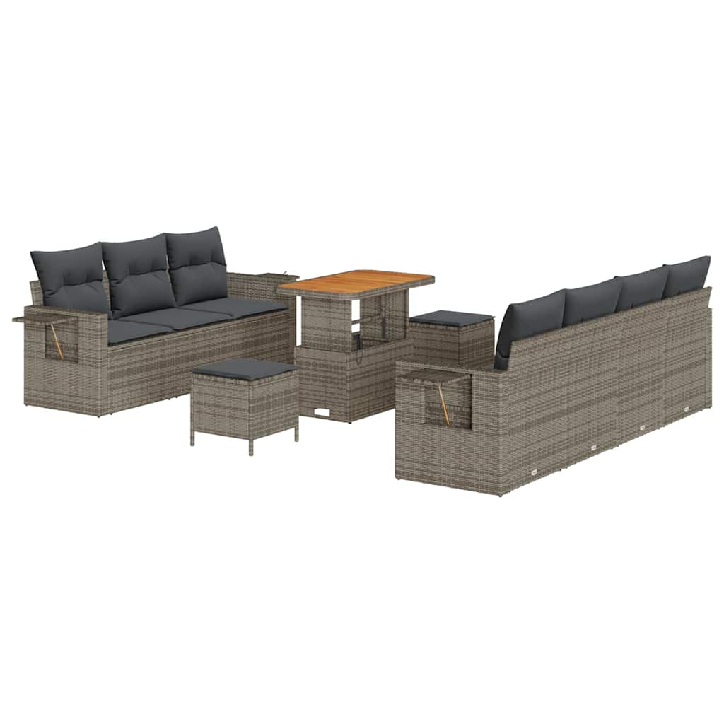 Tuin Sofa Set 10 pcs Grijs Poly rattan en gepoedercoat staal is nu te koop bij PeponiXL, paradijselijk wonen!