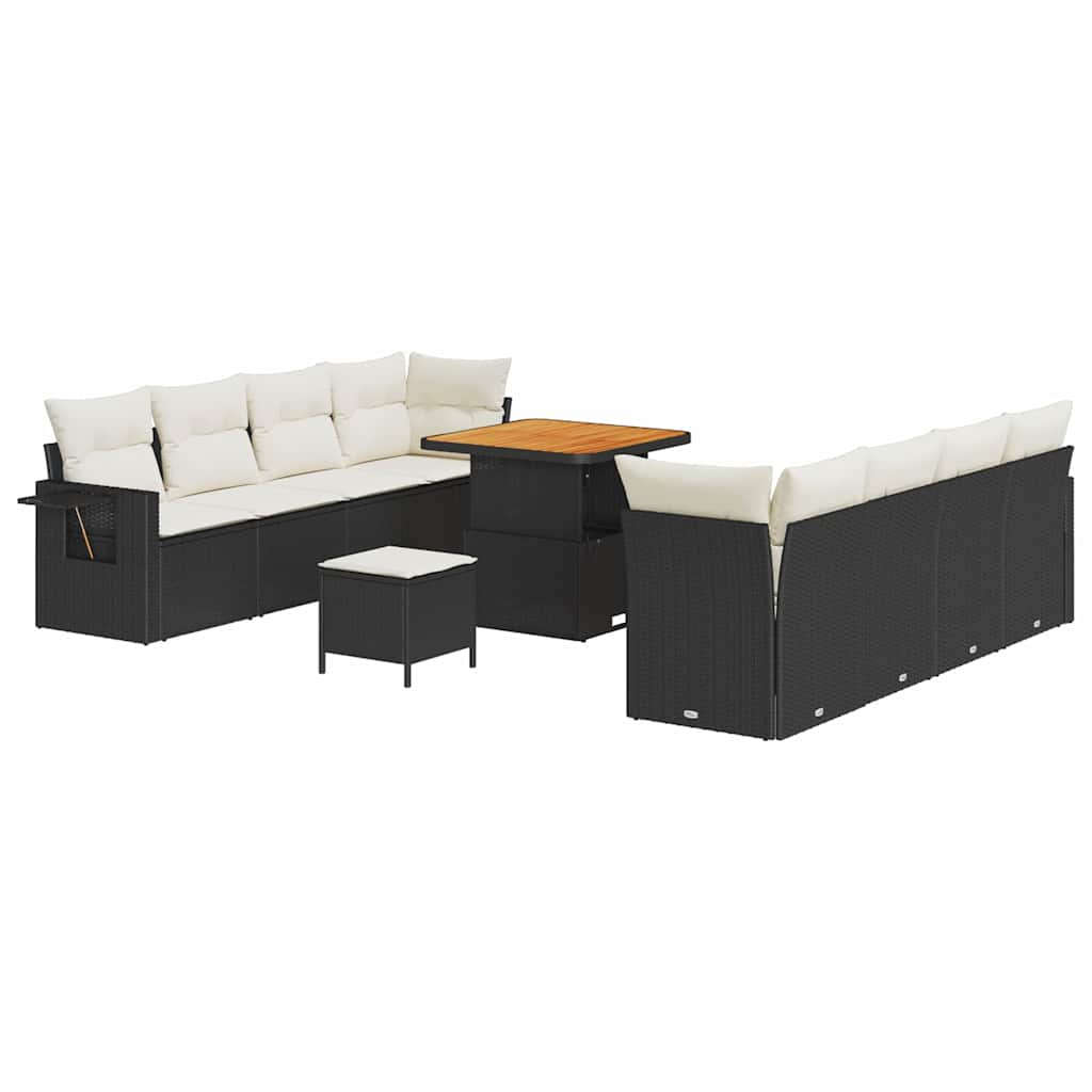 Tuin Sofa Set met kussen 11 pcs Zwart en Crème poly rattan is nu te koop bij PeponiXL, paradijselijk wonen!