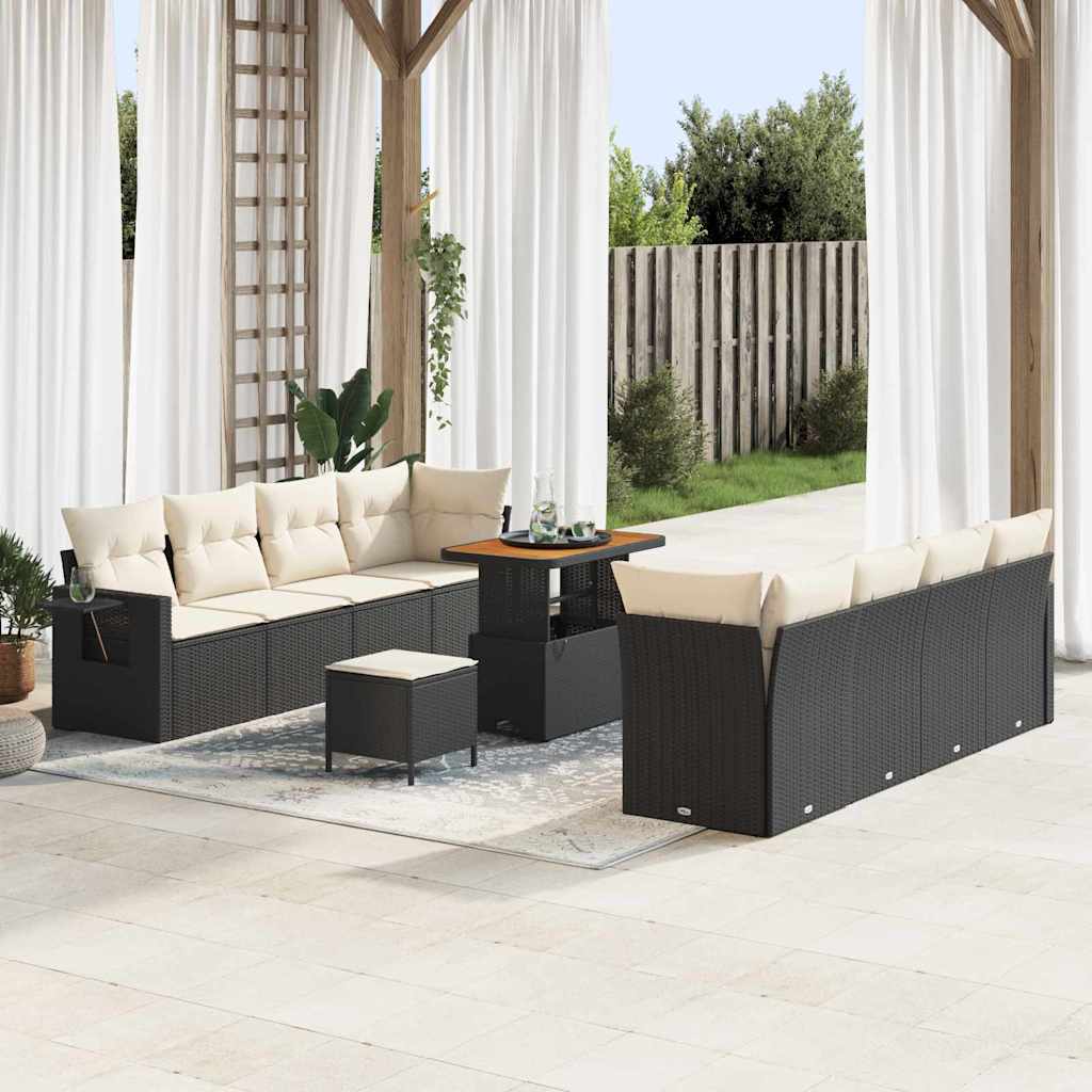 Tuin Sofa Set met kussen 11 pcs Zwart en Crème poly rattan is nu te koop bij PeponiXL, paradijselijk wonen!