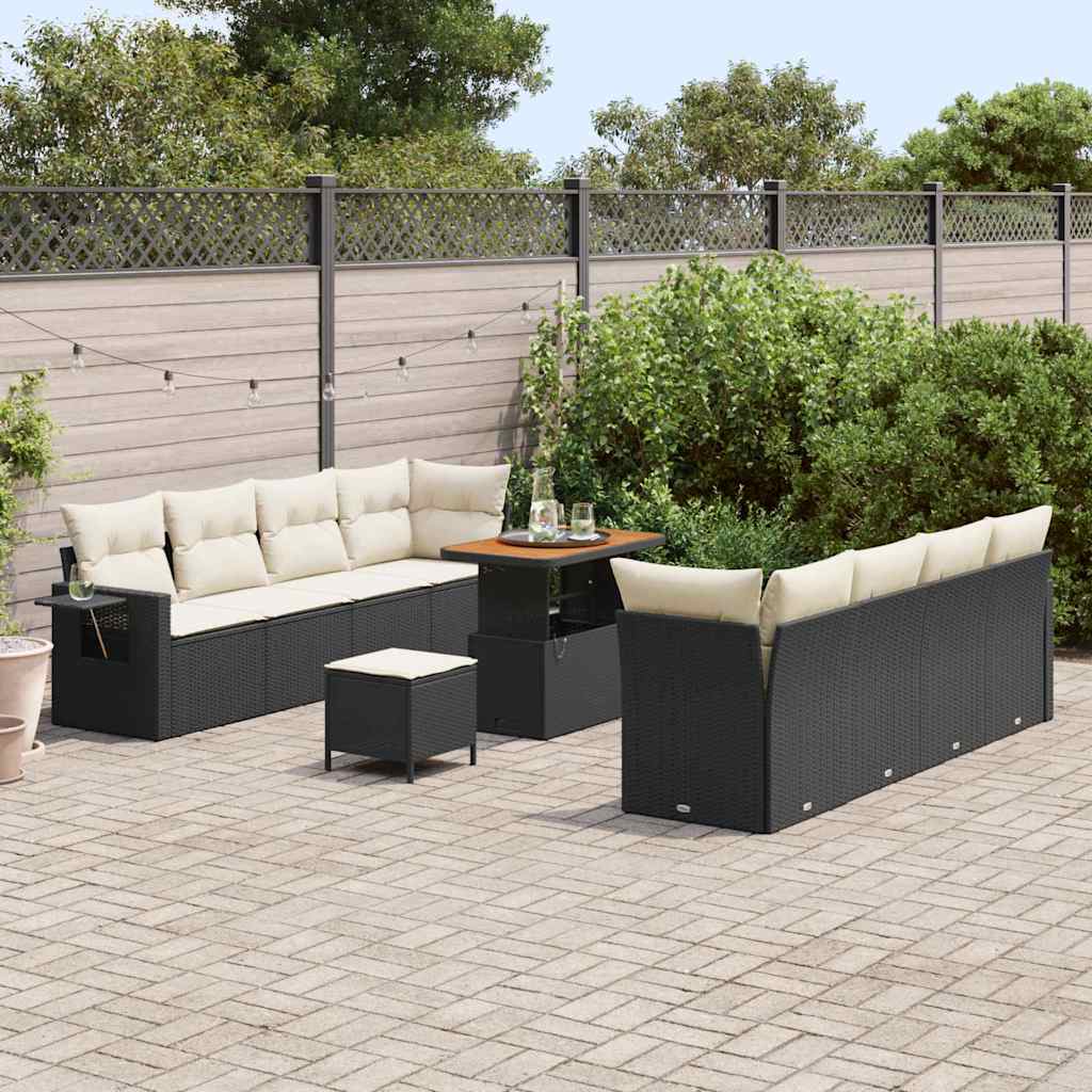 Tuin Sofa Set met kussen 11 pcs Zwart en Crème poly rattan is nu te koop bij PeponiXL, paradijselijk wonen!