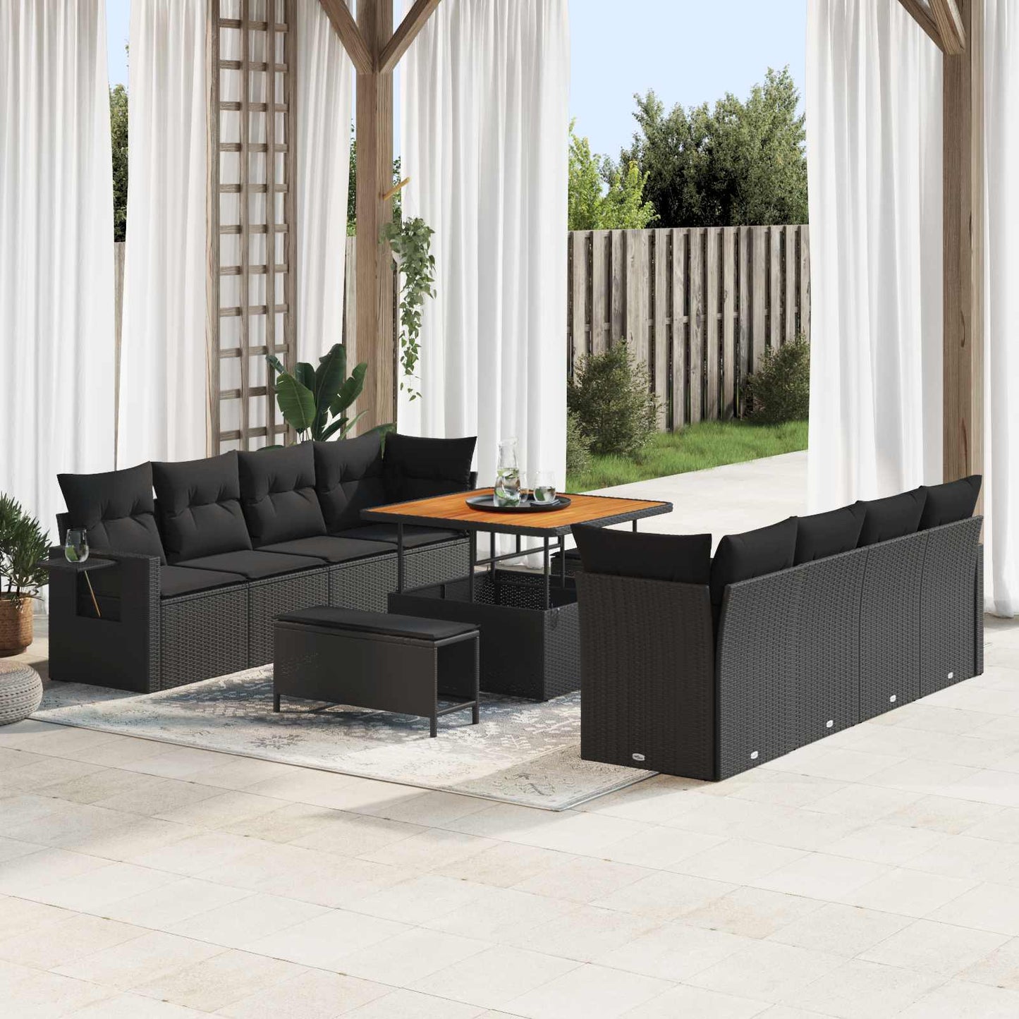 Tuin Sofa Set met kussen 11 pcs Zwart poly rattan is nu te koop bij PeponiXL, paradijselijk wonen!