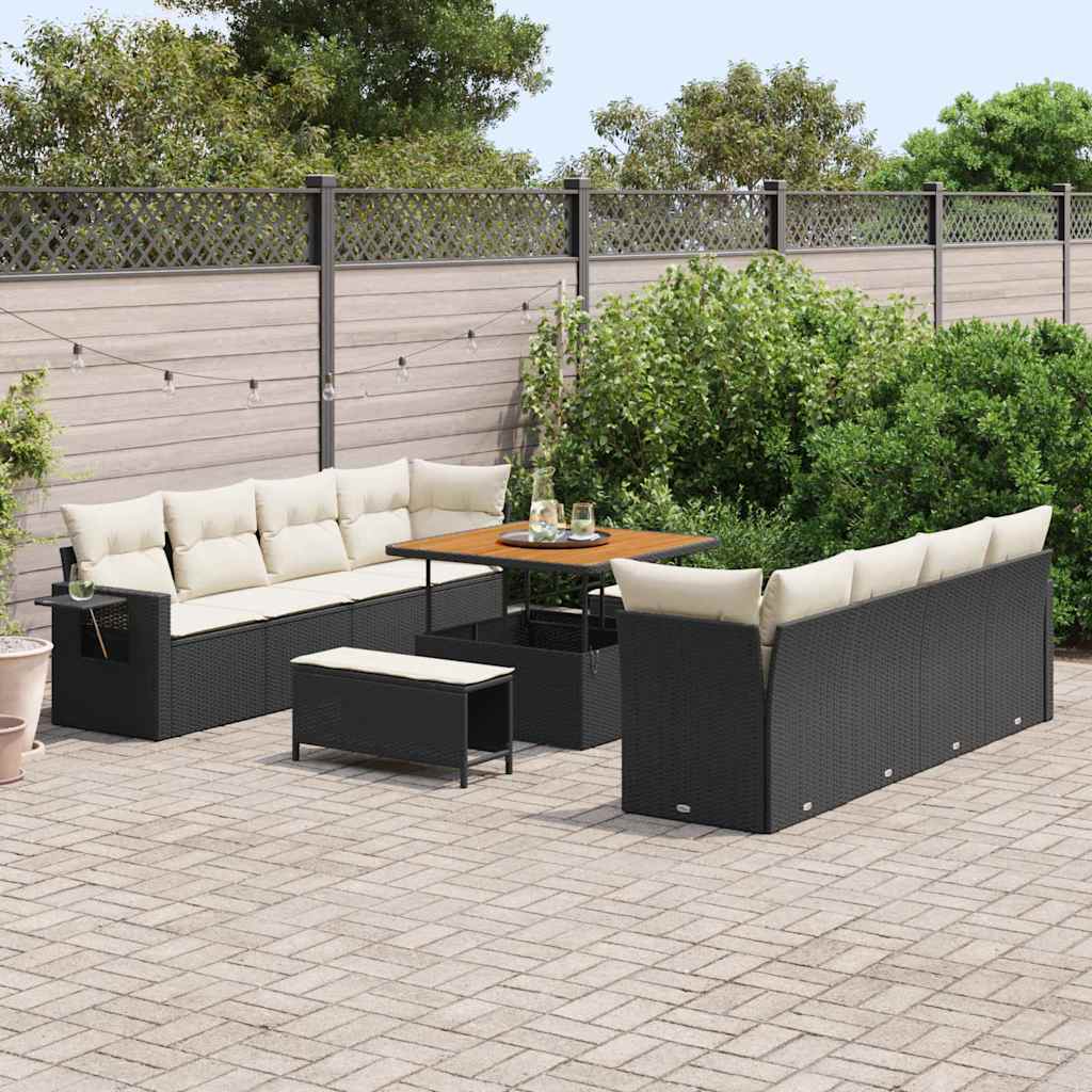 Tuin Sofa Set met kussen 11 pcs Zwart en Crème poly rattan is nu te koop bij PeponiXL, paradijselijk wonen!