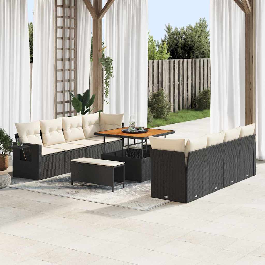 Tuin Sofa Set met kussen 11 pcs Zwart en Crème poly rattan is nu te koop bij PeponiXL, paradijselijk wonen!