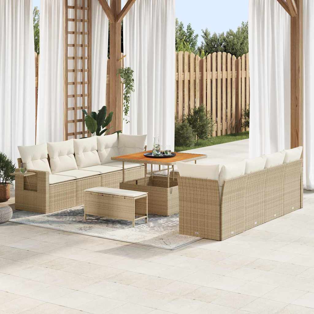 Tuin Sofa Set met kussen 11 pcs Beige en Crème poly rattan is nu te koop bij PeponiXL, paradijselijk wonen!