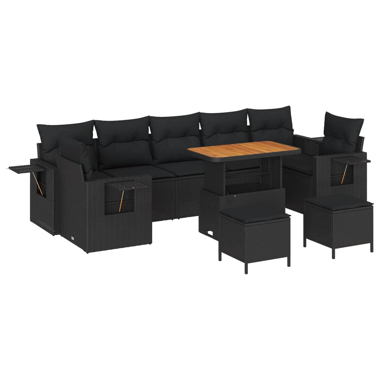 Tuinbankenset met kussen Zwart poly rattan is nu te koop bij PeponiXL, paradijselijk wonen!