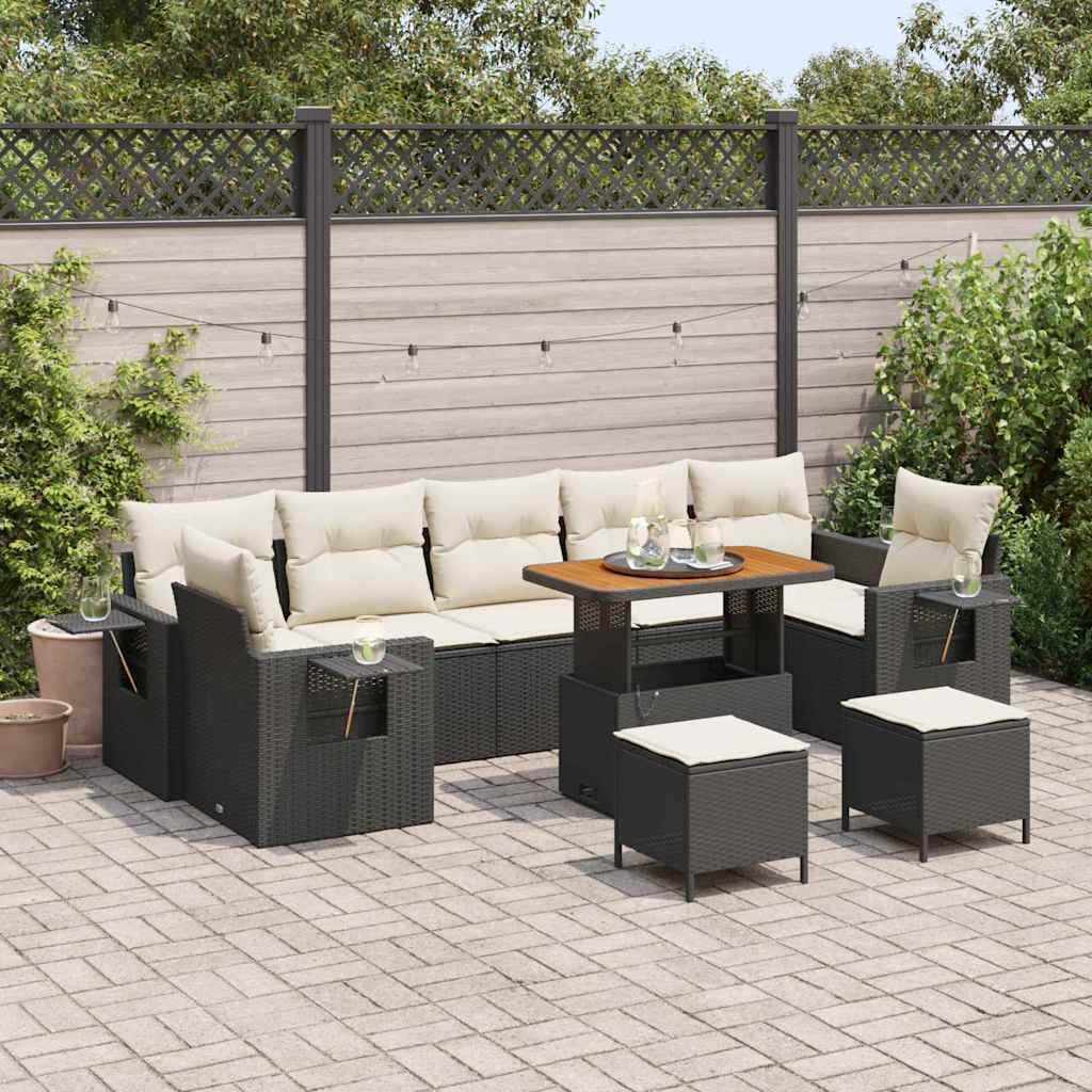 Tuinbankenset met kussen 13 pcs Zwart en Crème poly rattan is nu te koop bij PeponiXL, paradijselijk wonen!