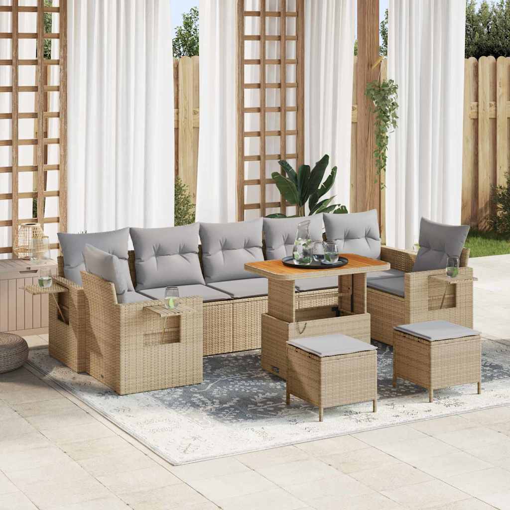 Tuinbankenset 10 pcs Beige en Licht Grijs poly rattan is nu te koop bij PeponiXL, paradijselijk wonen!