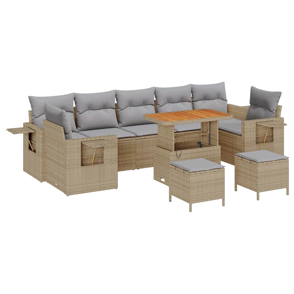 Tuinbankenset 10 pcs Beige en Licht Grijs poly rattan is nu te koop bij PeponiXL, paradijselijk wonen!