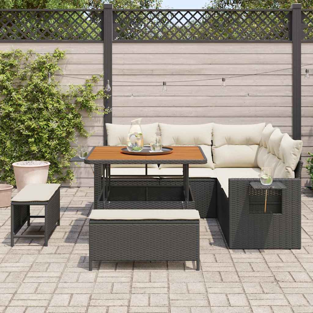 Tuinbankenset met kussen 9 pcs Zwart en Crème poly rattan is nu te koop bij PeponiXL, paradijselijk wonen!