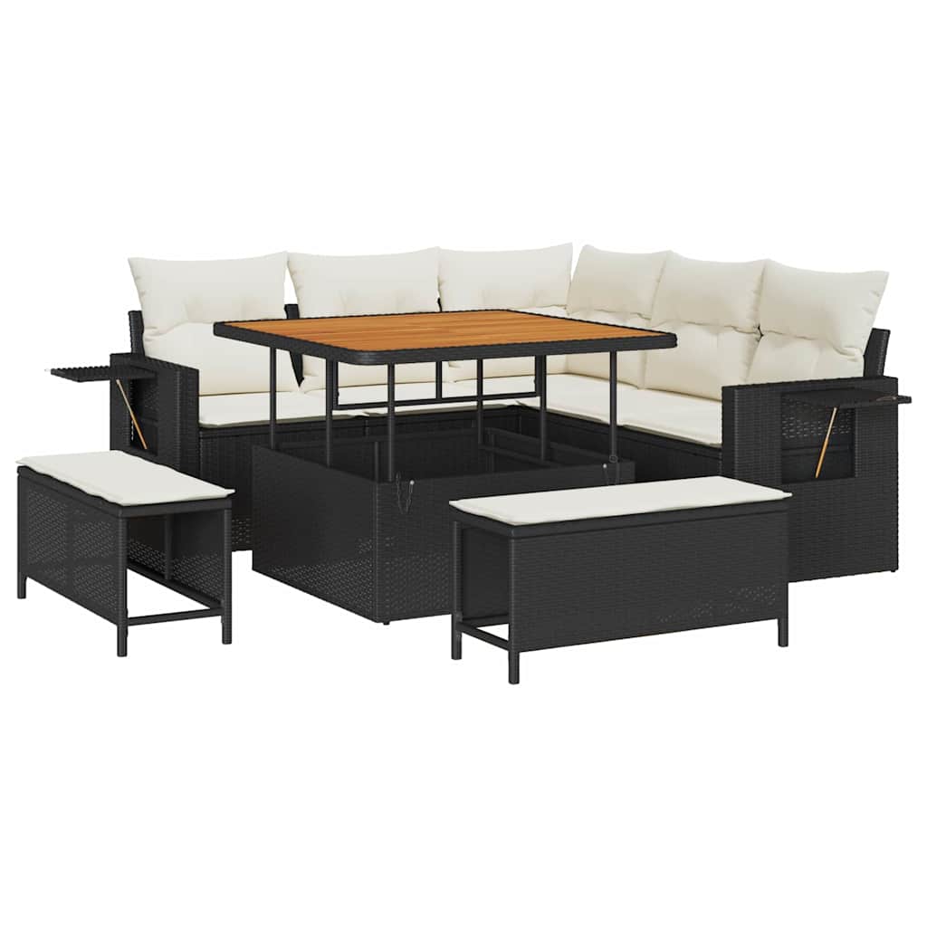 Tuinbankenset met kussen 9 pcs Zwart en Crème poly rattan is nu te koop bij PeponiXL, paradijselijk wonen!