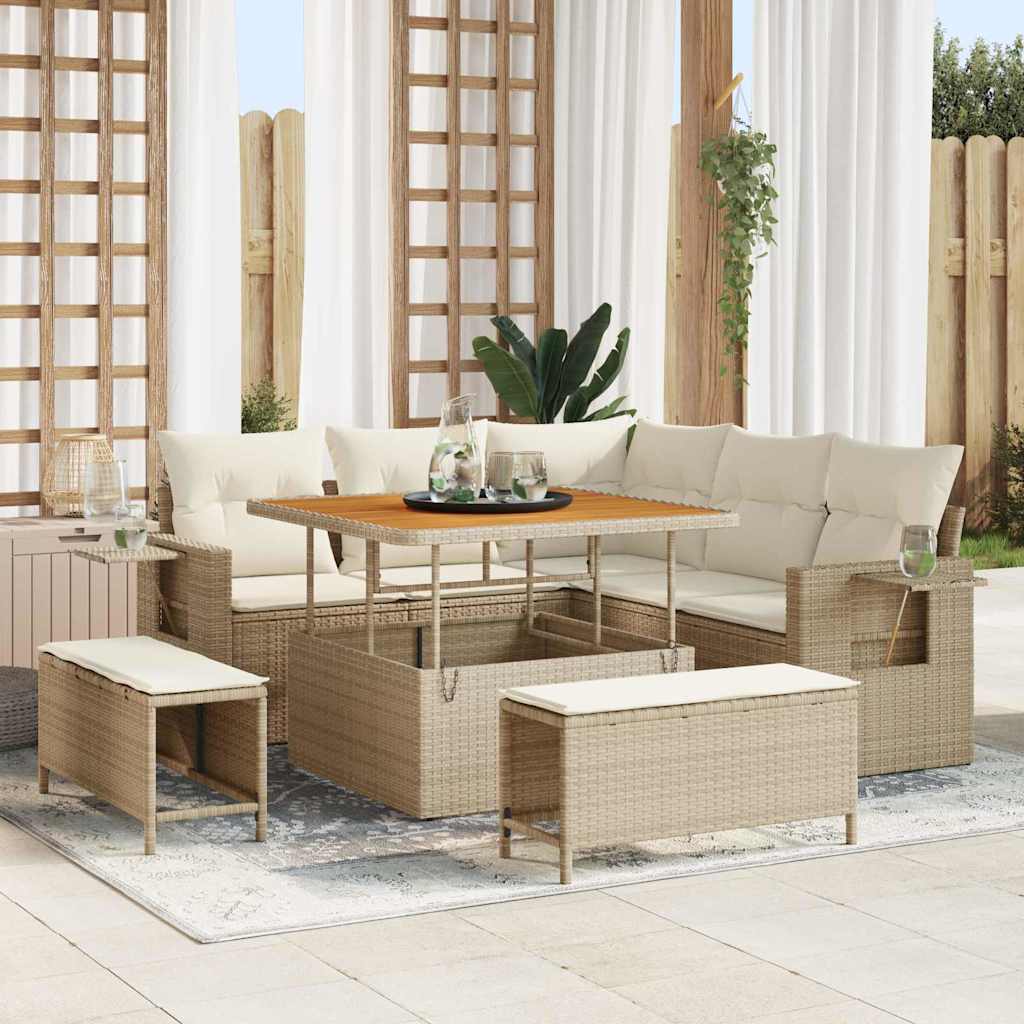 Tuinbankenset met kussen 9 pcs Beige en Crème poly rattan is nu te koop bij PeponiXL, paradijselijk wonen!
