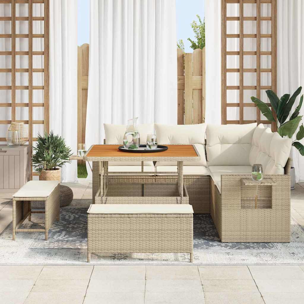 Tuinbankenset met kussen 9 pcs Beige en Crème poly rattan is nu te koop bij PeponiXL, paradijselijk wonen!