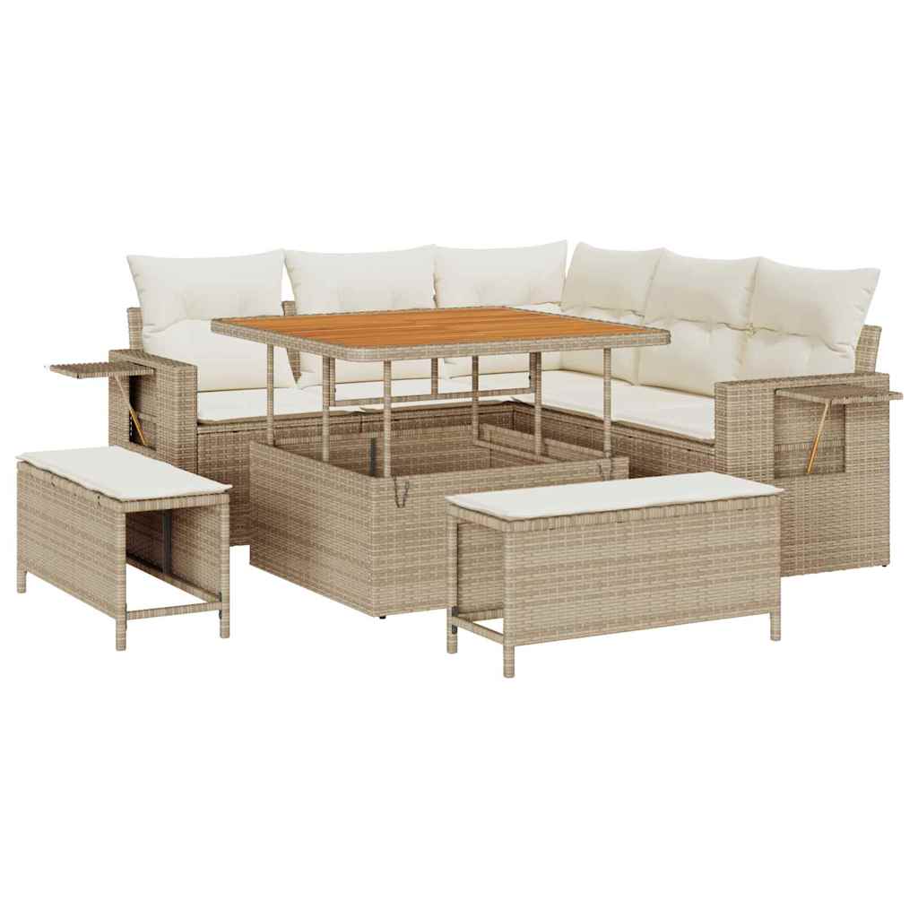 Tuinbankenset met kussen 9 pcs Beige en Crème poly rattan is nu te koop bij PeponiXL, paradijselijk wonen!