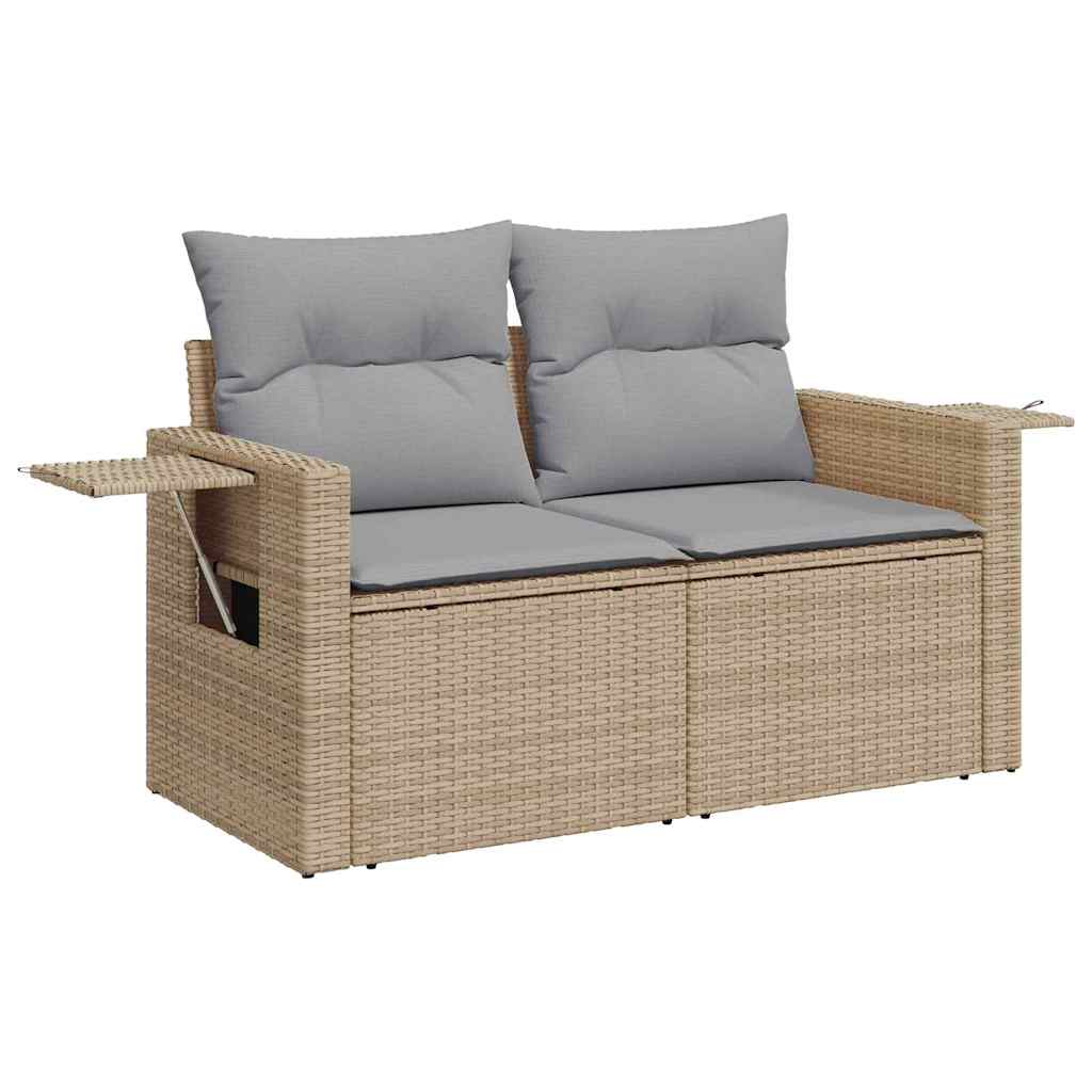 Tuinbankenset met kussen 9 pcs Beige en Licht Grijs poly rattan is nu te koop bij PeponiXL, paradijselijk wonen!