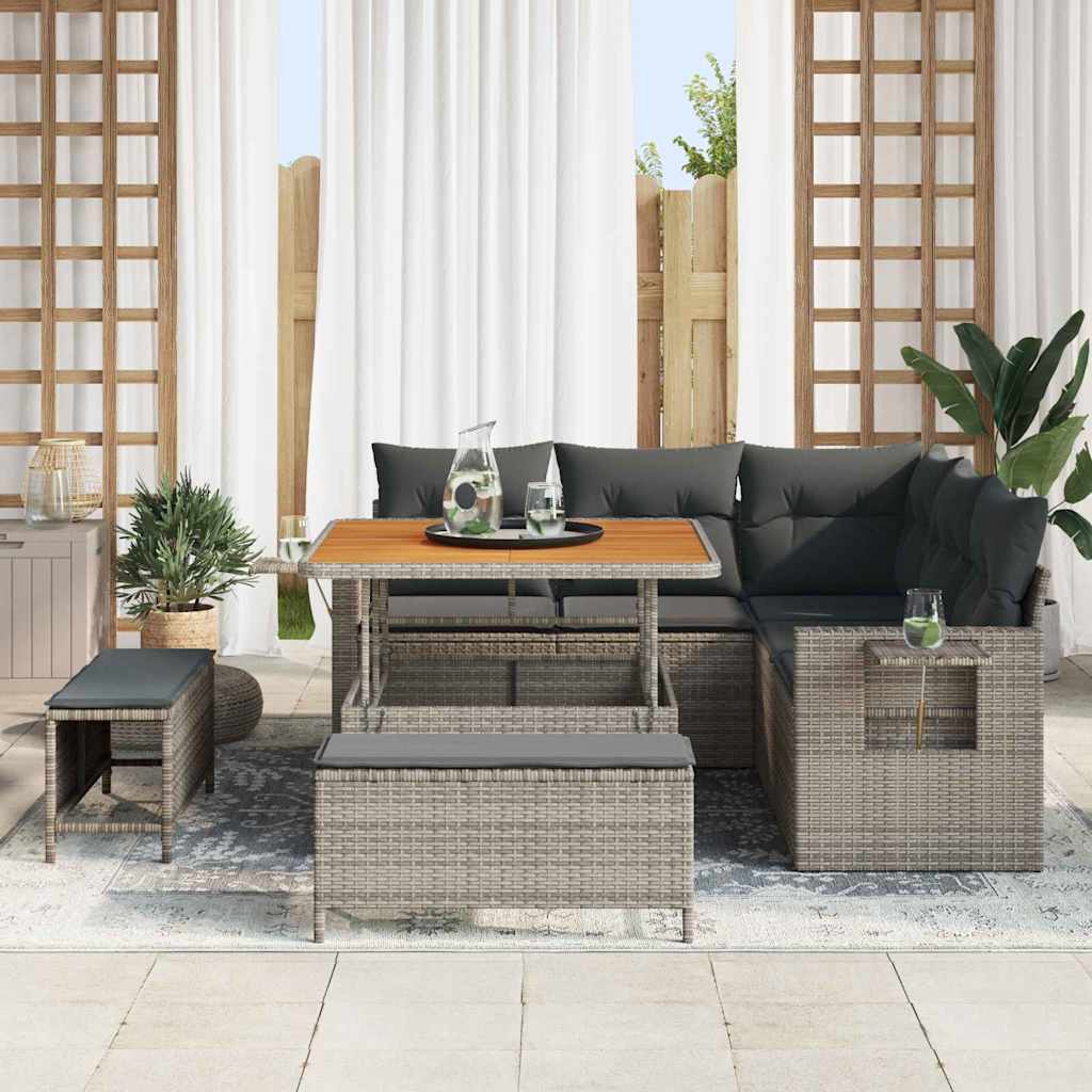 Tuinbankenset met kussen 9 pcs Grijs poly rattan is nu te koop bij PeponiXL, paradijselijk wonen!