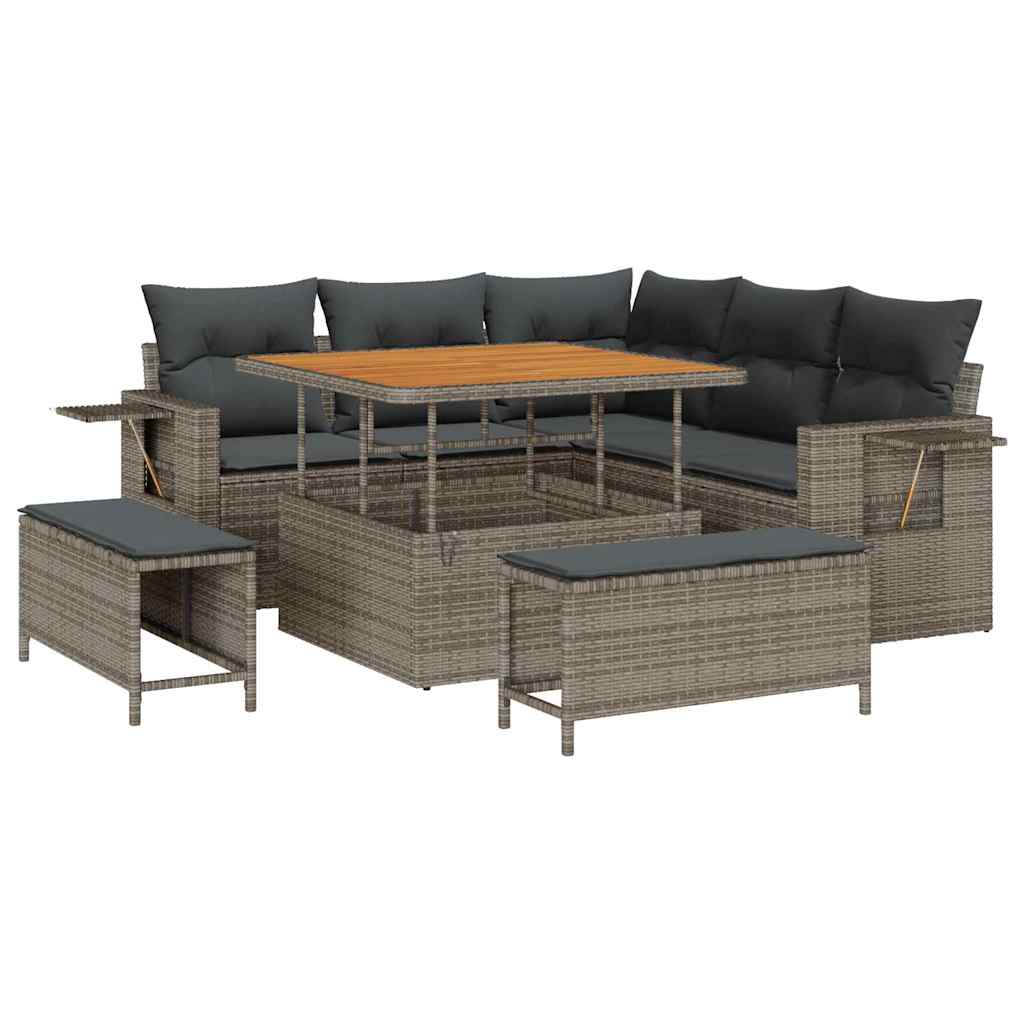 Tuinbankenset met kussen 9 pcs Grijs poly rattan is nu te koop bij PeponiXL, paradijselijk wonen!