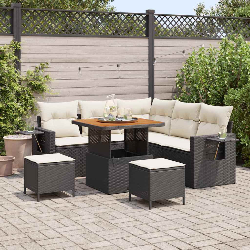 Tuinbankenset met kussen 9 pcs Zwart en Crème poly rattan is nu te koop bij PeponiXL, paradijselijk wonen!