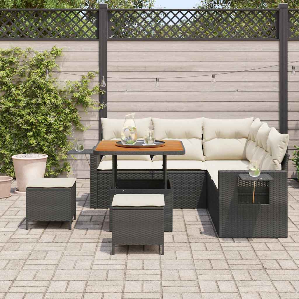 Tuinbankenset met kussen 9 pcs Zwart en Crème poly rattan is nu te koop bij PeponiXL, paradijselijk wonen!