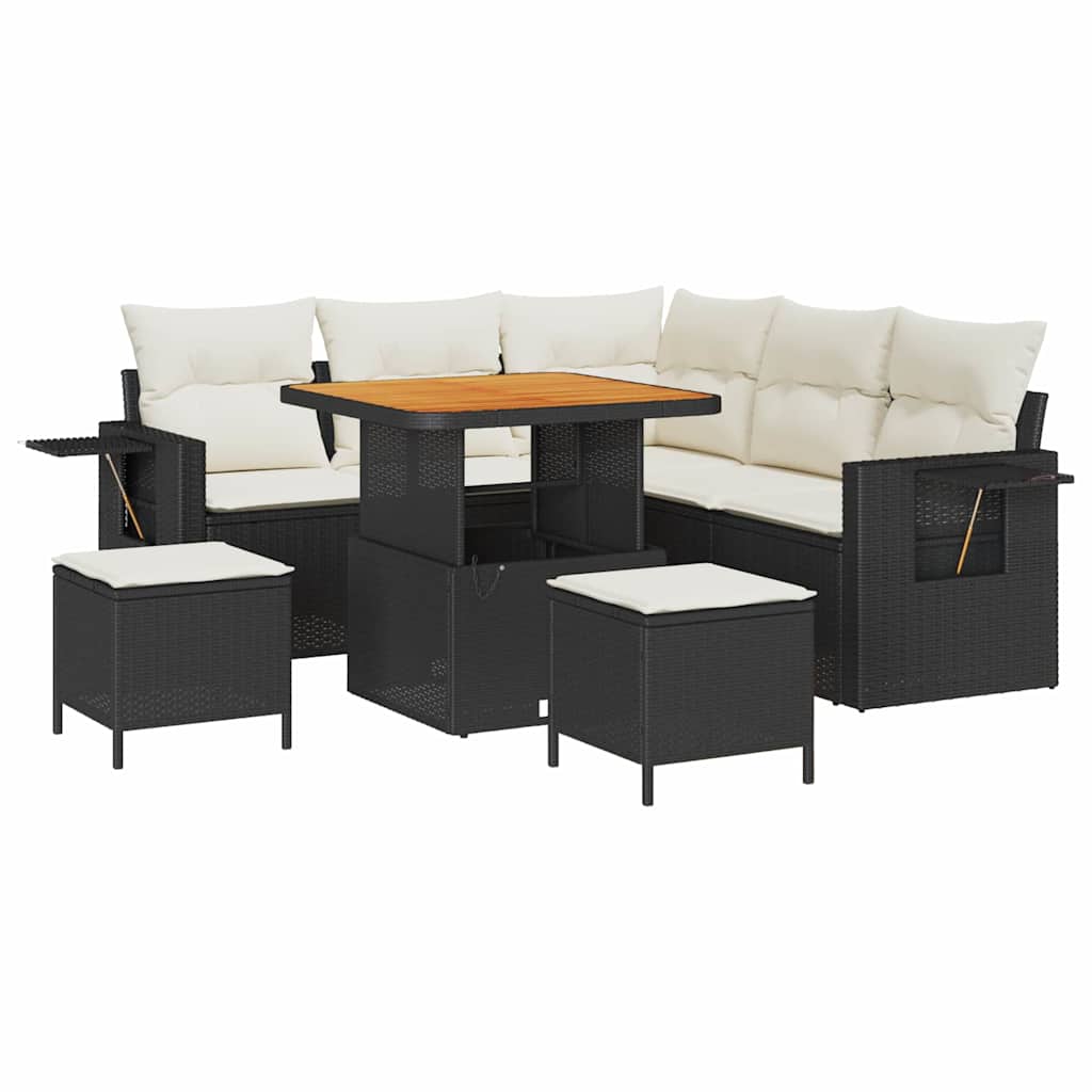 Tuinbankenset met kussen 9 pcs Zwart en Crème poly rattan is nu te koop bij PeponiXL, paradijselijk wonen!