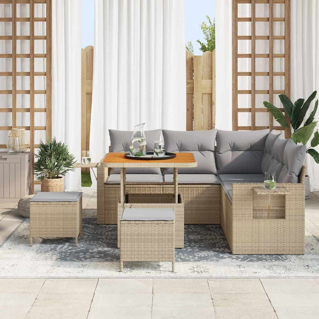 Tuinbankenset met kussen 9 pcs Beige en Licht Grijs poly rattan is nu te koop bij PeponiXL, paradijselijk wonen!