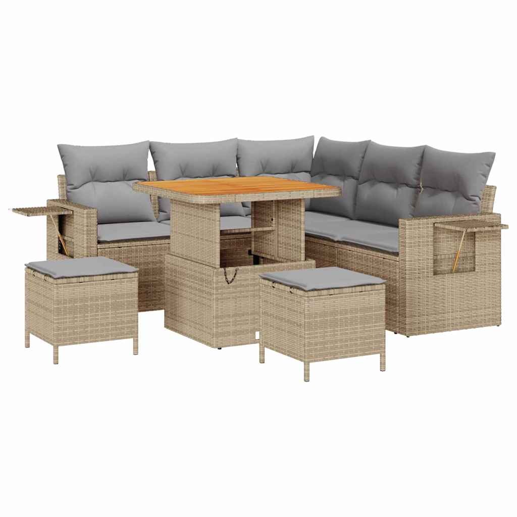 Tuinbankenset met kussen 9 pcs Beige en Licht Grijs poly rattan is nu te koop bij PeponiXL, paradijselijk wonen!