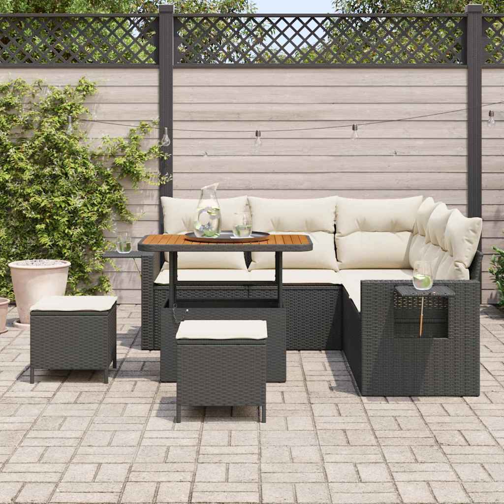 Tuinbankenset met kussen 9 pcs Zwart en Crème poly rattan is nu te koop bij PeponiXL, paradijselijk wonen!