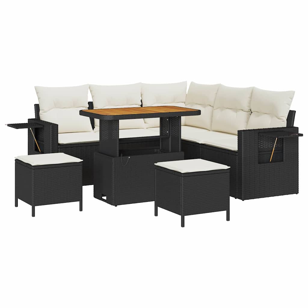 Tuinbankenset met kussen 9 pcs Zwart en Crème poly rattan is nu te koop bij PeponiXL, paradijselijk wonen!