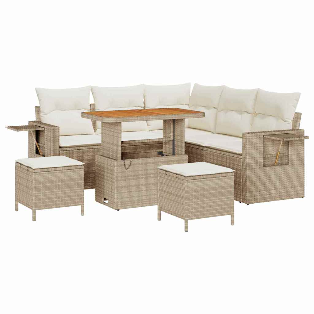 Tuinbankenset met kussen 9 pcs Beige en Crème poly rattan is nu te koop bij PeponiXL, paradijselijk wonen!
