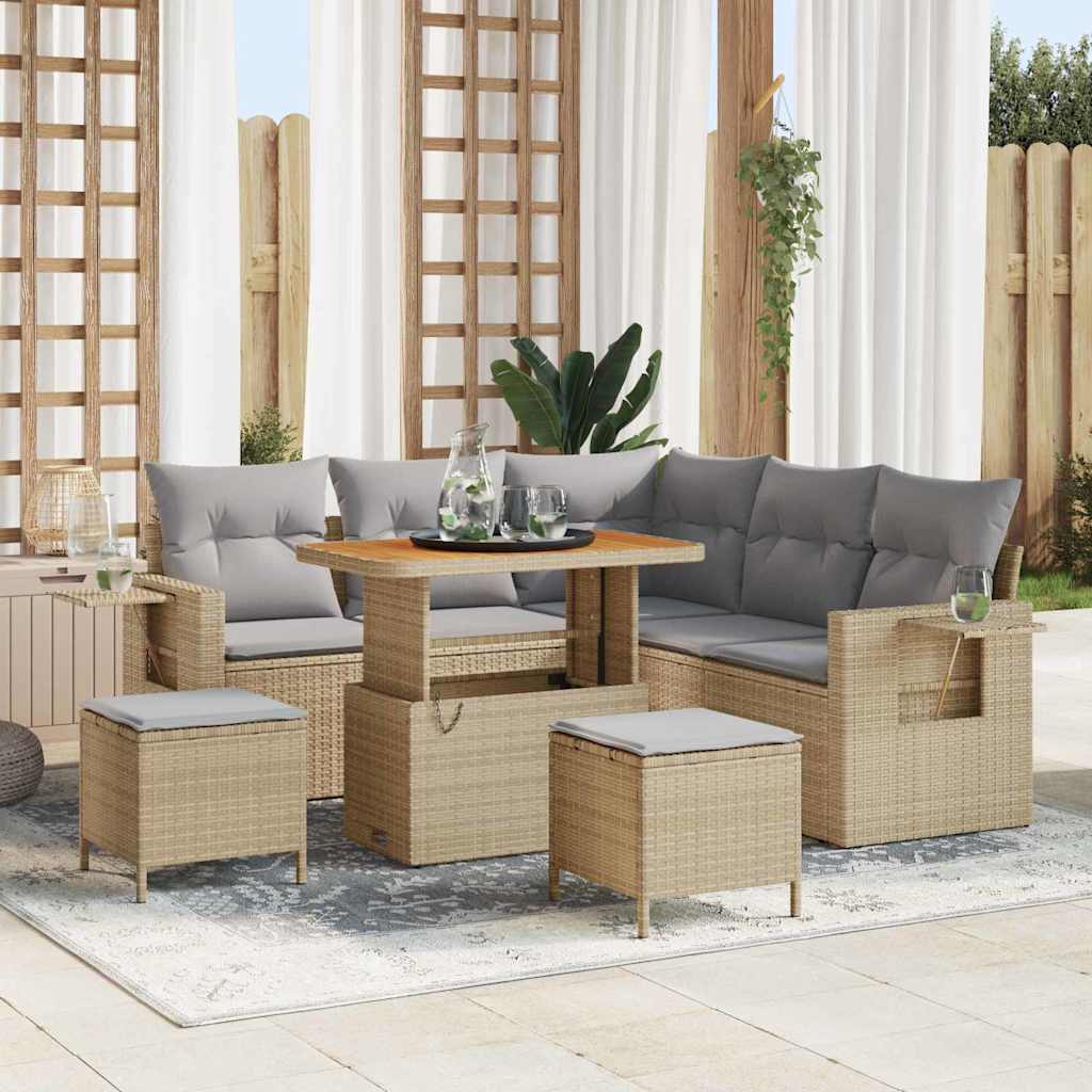 Tuinbankenset met kussen 9 pcs Beige en Licht Grijs poly rattan is nu te koop bij PeponiXL, paradijselijk wonen!