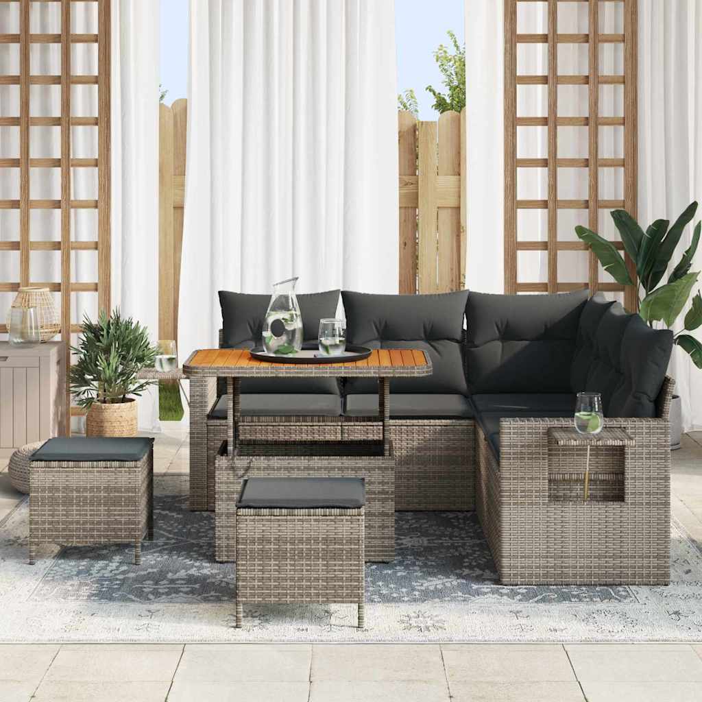 Tuinbankenset met kussen 9 pcs Grijs poly rattan is nu te koop bij PeponiXL, paradijselijk wonen!