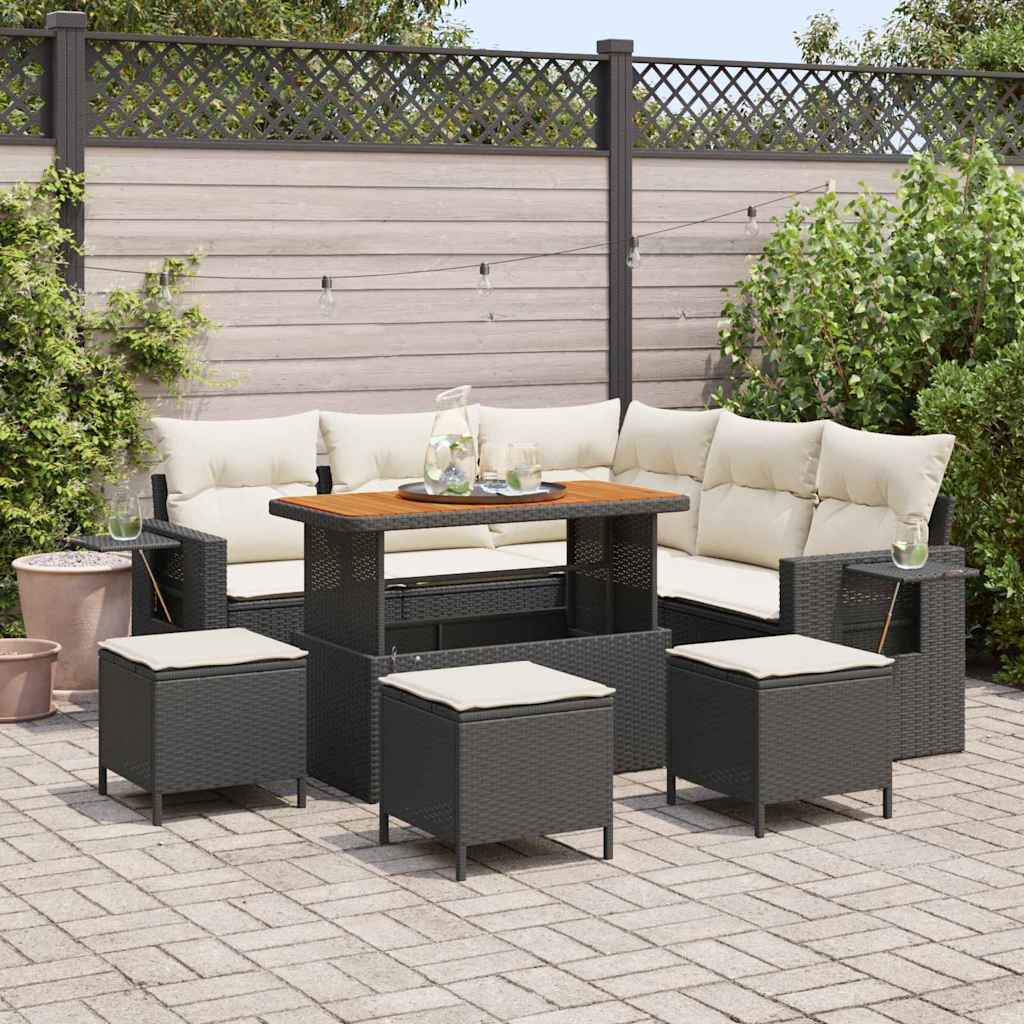Tuinbankenset met kussen 10 pcs Zwart en Crème poly rattan is nu te koop bij PeponiXL, paradijselijk wonen!