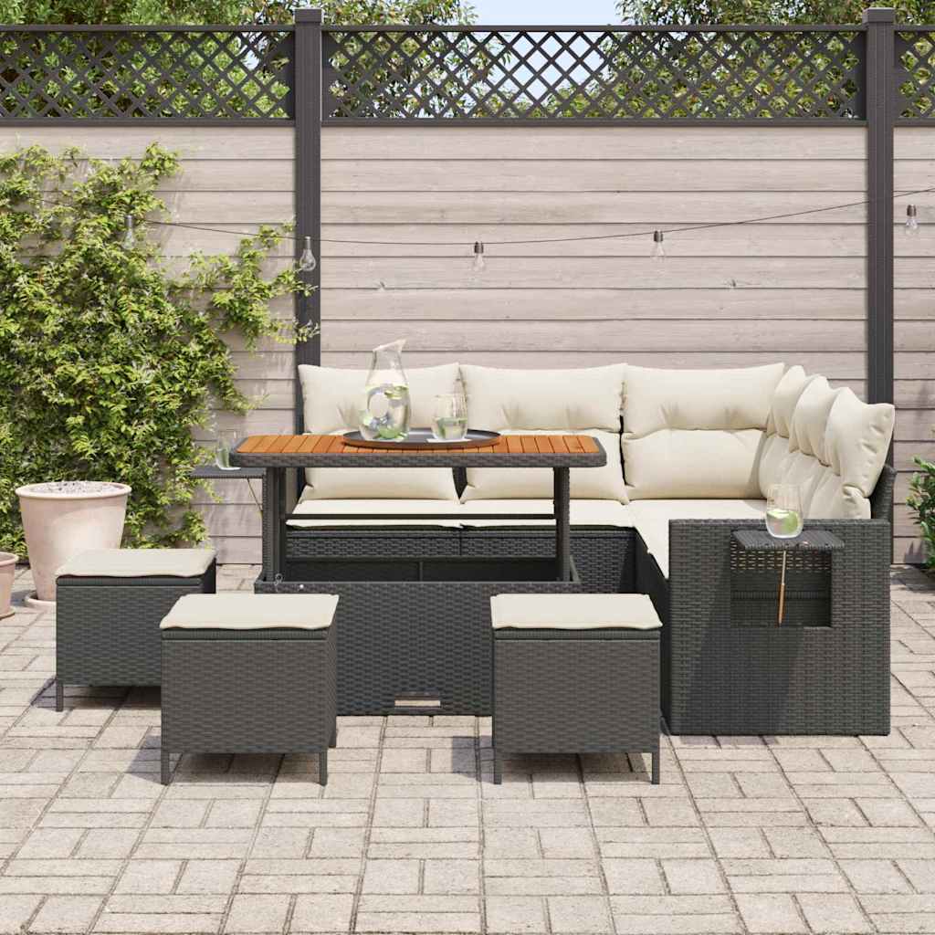 Tuinbankenset met kussen 10 pcs Zwart en Crème poly rattan is nu te koop bij PeponiXL, paradijselijk wonen!