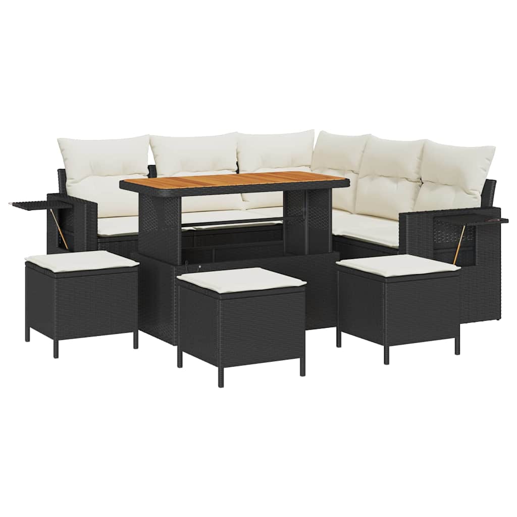 Tuinbankenset met kussen 10 pcs Zwart en Crème poly rattan is nu te koop bij PeponiXL, paradijselijk wonen!