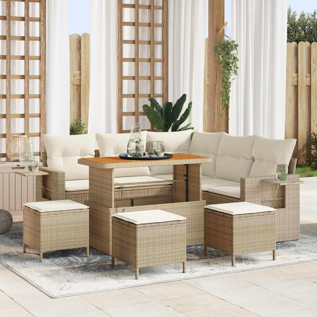 Tuinbankenset met kussen 10 pcs Beige en Crème poly rattan is nu te koop bij PeponiXL, paradijselijk wonen!