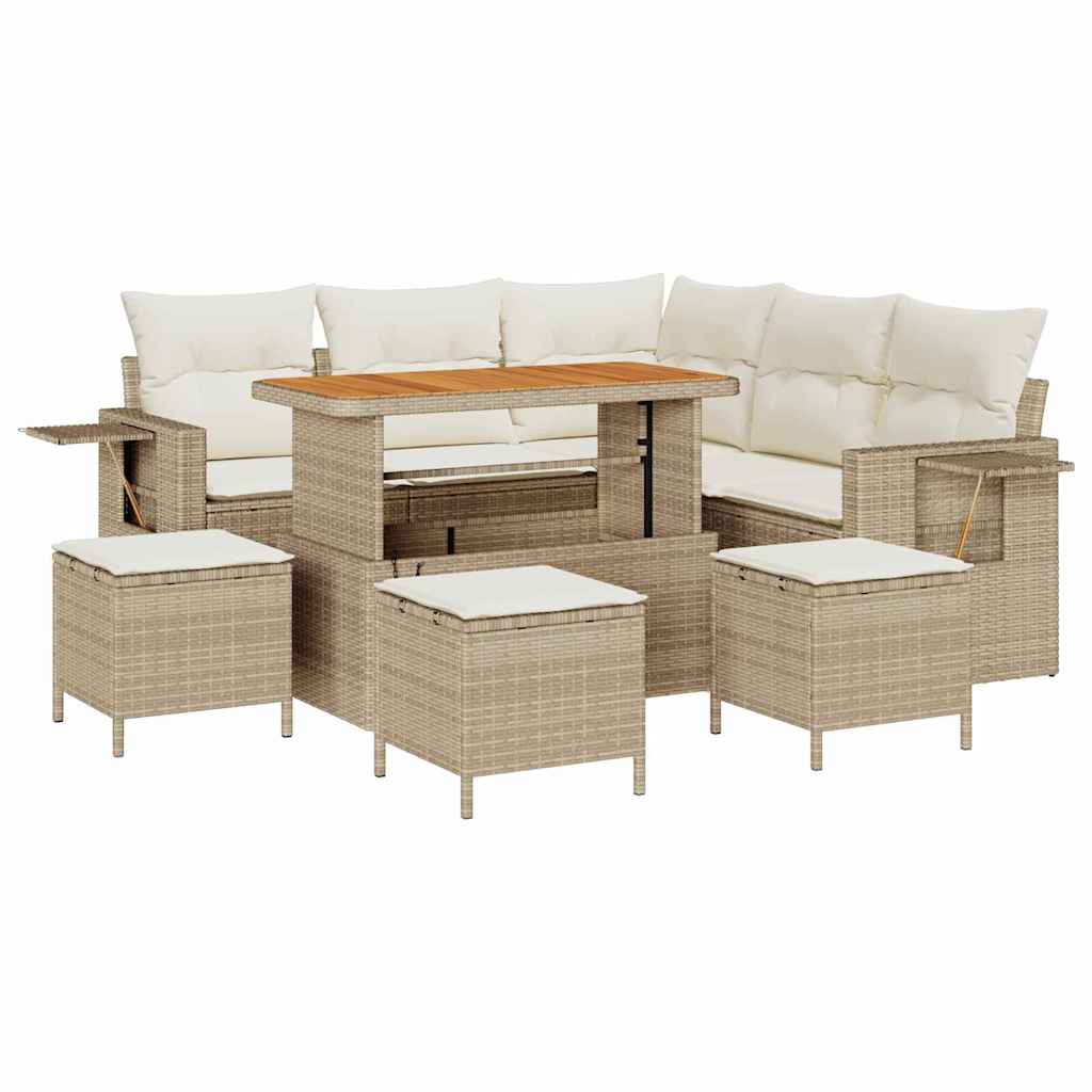 Tuinbankenset met kussen 10 pcs Beige en Crème poly rattan is nu te koop bij PeponiXL, paradijselijk wonen!