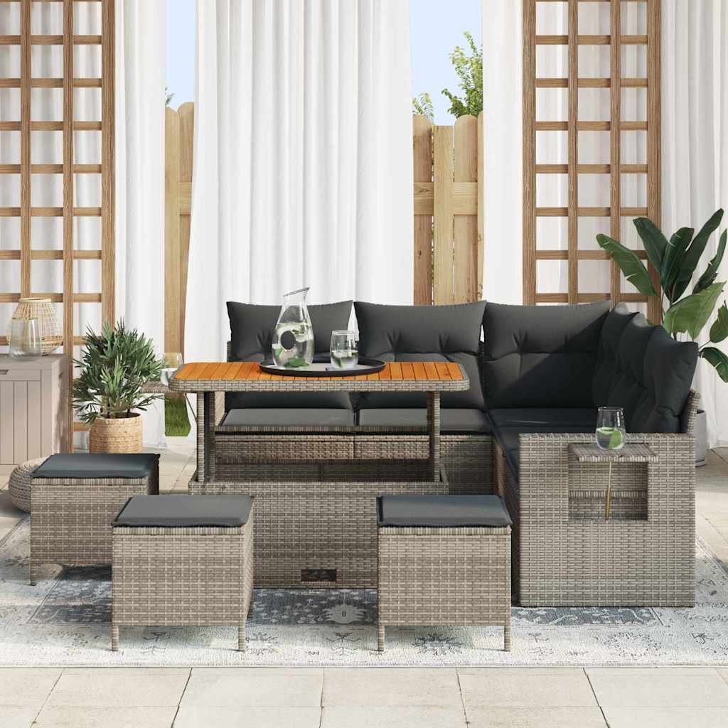 Tuinbankenset met kussen 10 pcs Grijs poly rattan is nu te koop bij PeponiXL, paradijselijk wonen!