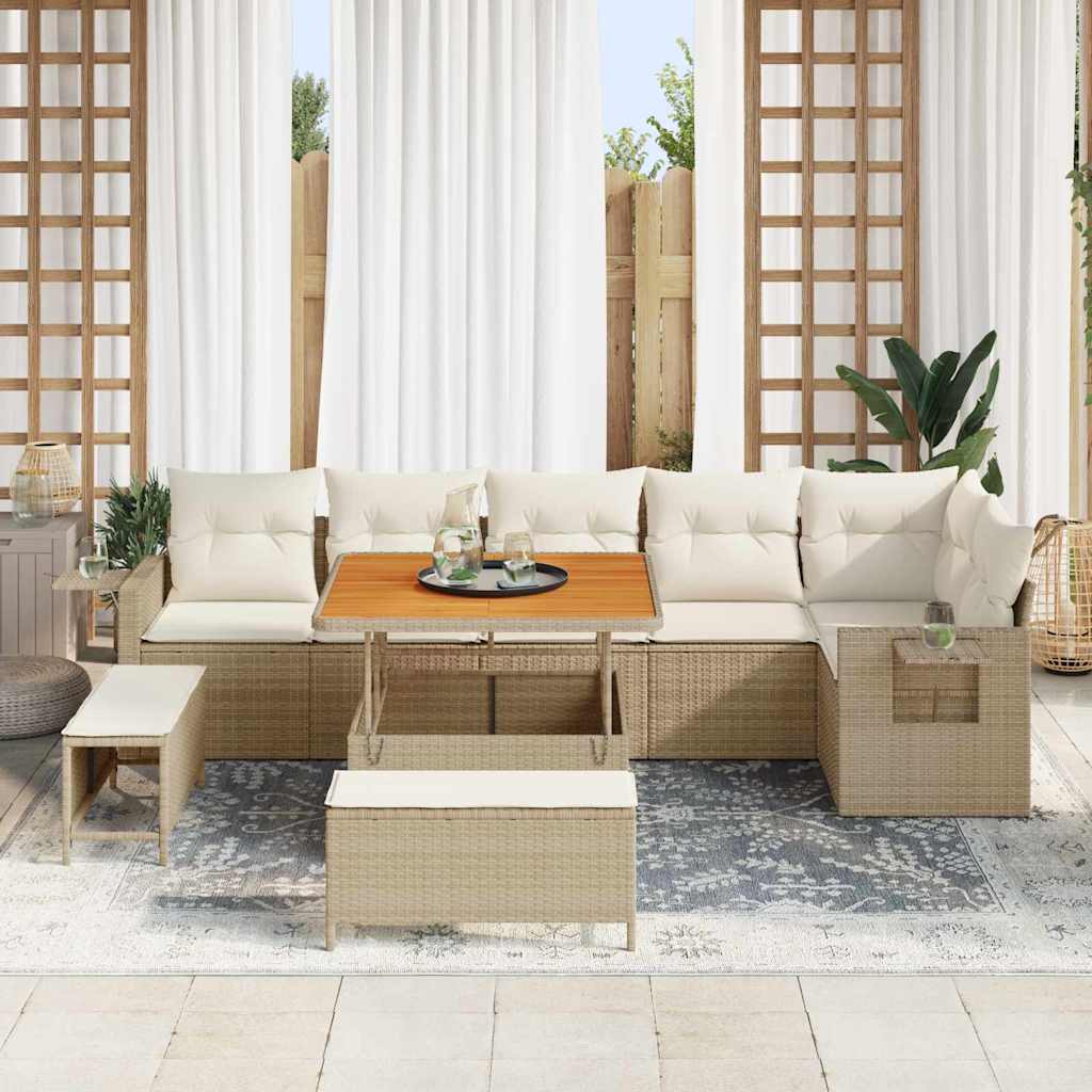 Tuinbankenset met kussen 11 pcs Beige en Crème poly rattan is nu te koop bij PeponiXL, paradijselijk wonen!