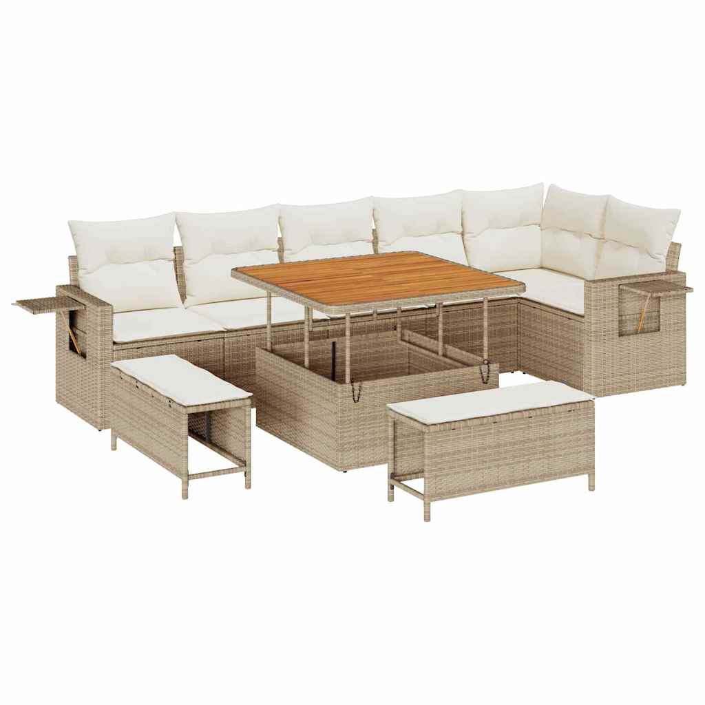 Tuinbankenset met kussen 11 pcs Beige en Crème poly rattan is nu te koop bij PeponiXL, paradijselijk wonen!