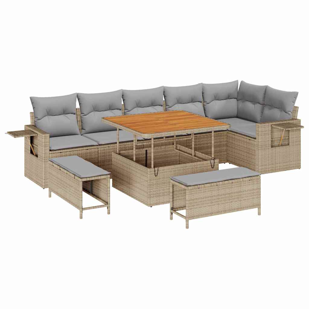 Tuinbankenset 11 pcs Beige en Licht Grijs poly rattan is nu te koop bij PeponiXL, paradijselijk wonen!