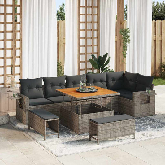 Tuinbankenset met kussen 11 pcs Grijs poly rattan is nu te koop bij PeponiXL, paradijselijk wonen!