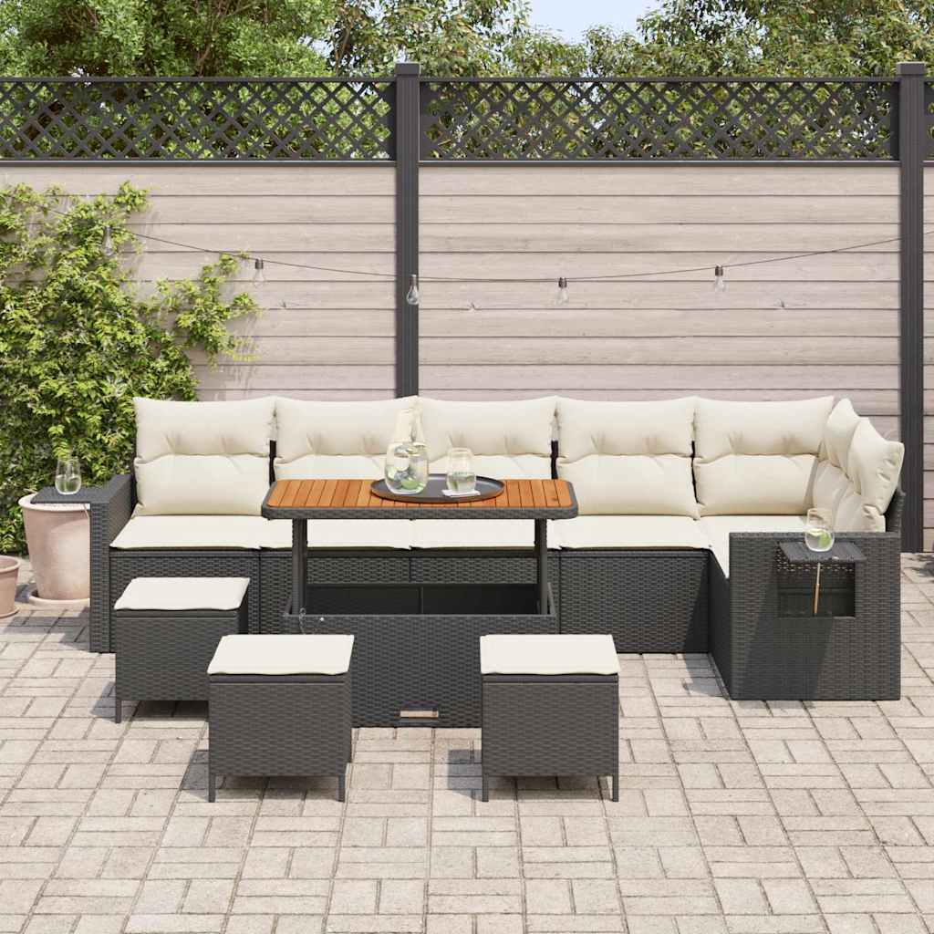 Tuinbankenset met kussen 12 pcs Zwart en Crème poly rattan is nu te koop bij PeponiXL, paradijselijk wonen!