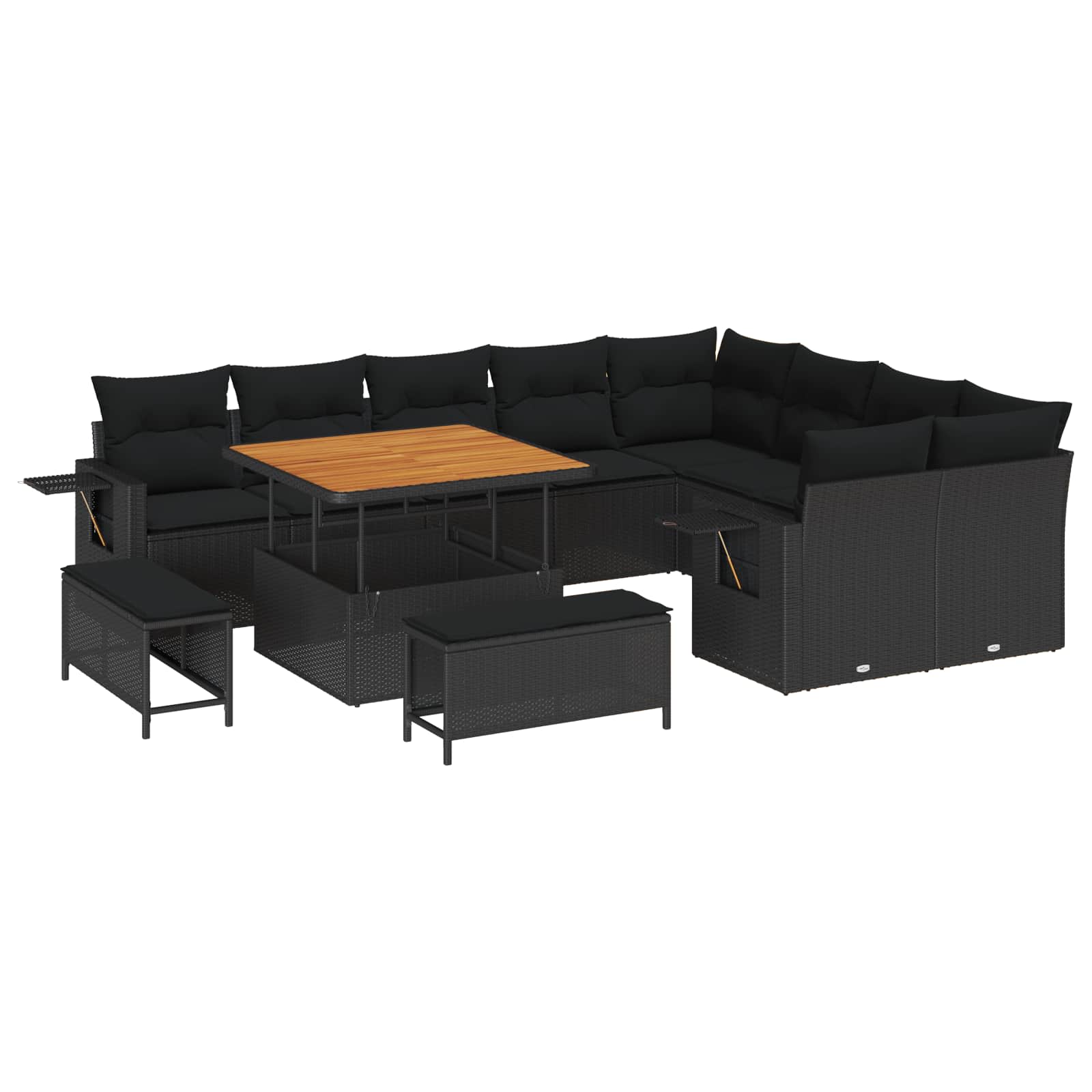 Tuinbankenset met kussen 13 pcs Zwart poly rattan is nu te koop bij PeponiXL, paradijselijk wonen!