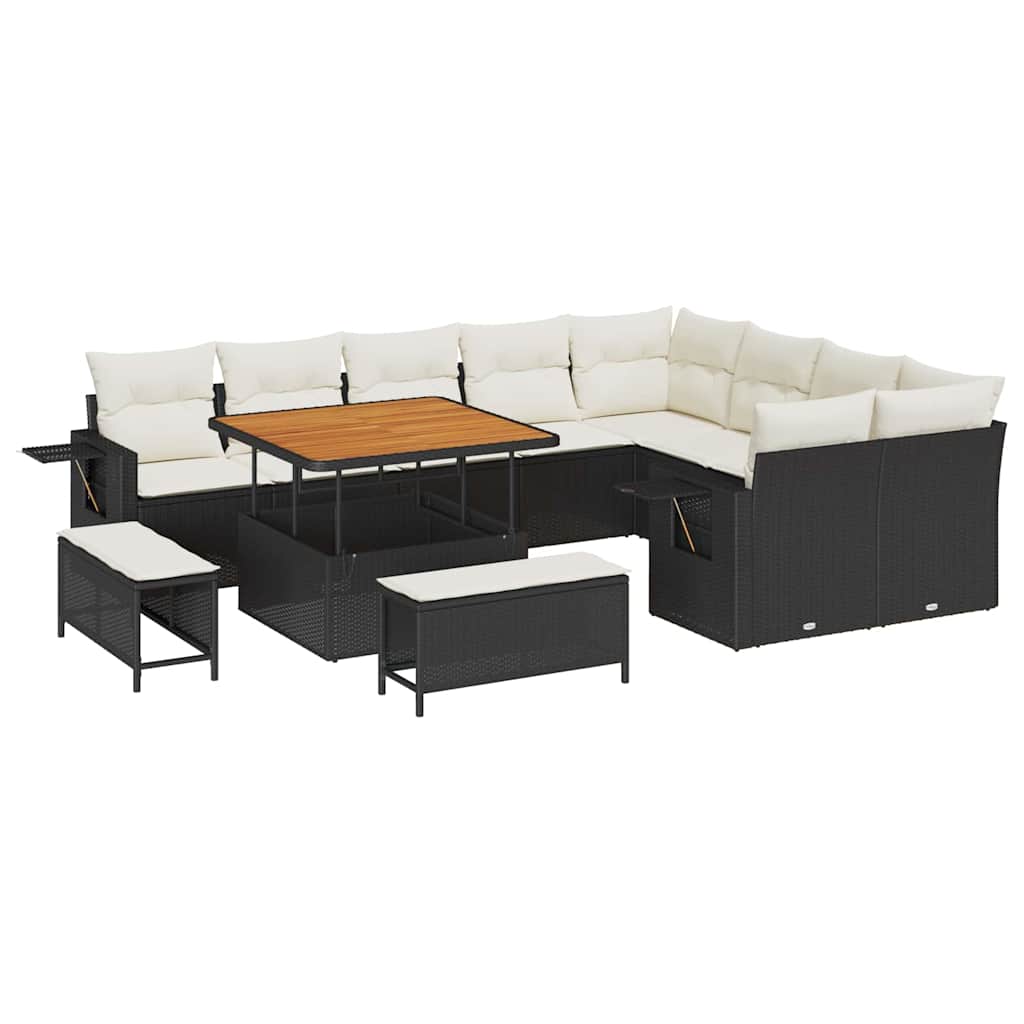 Tuinbankenset met kussen 13 pcs Zwart en Crème poly rattan is nu te koop bij PeponiXL, paradijselijk wonen!