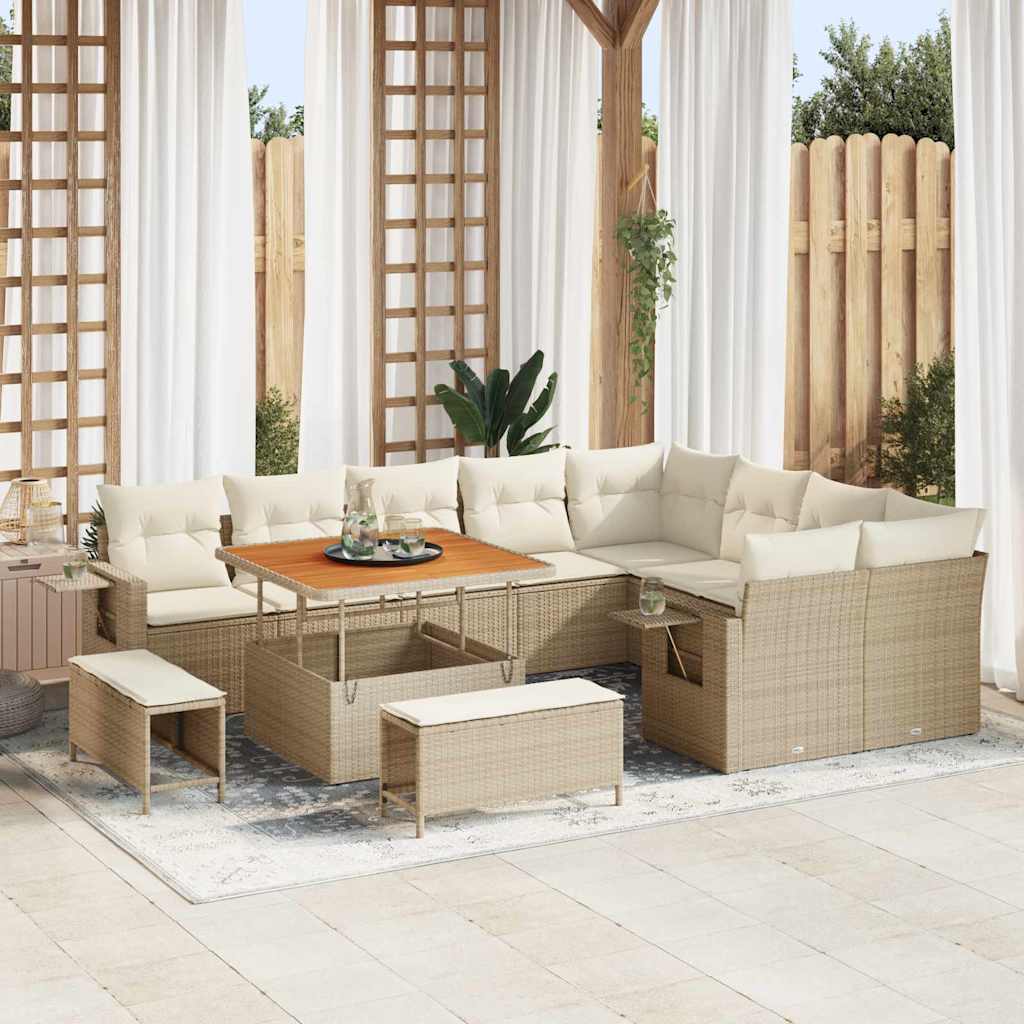 Tuinbankenset met kussen 12 pcs Beige en Crème poly rattan is nu te koop bij PeponiXL, paradijselijk wonen!