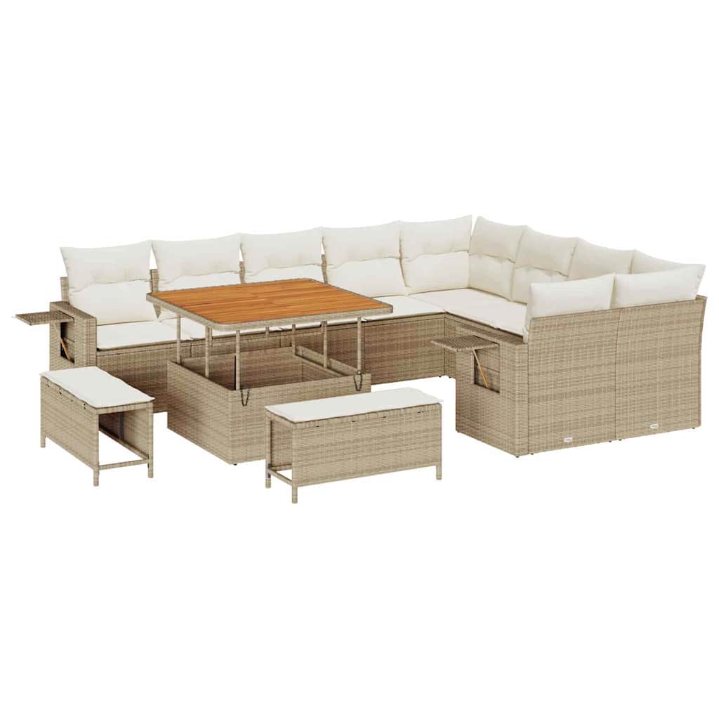 Tuinbankenset met kussen 12 pcs Beige en Crème poly rattan is nu te koop bij PeponiXL, paradijselijk wonen!