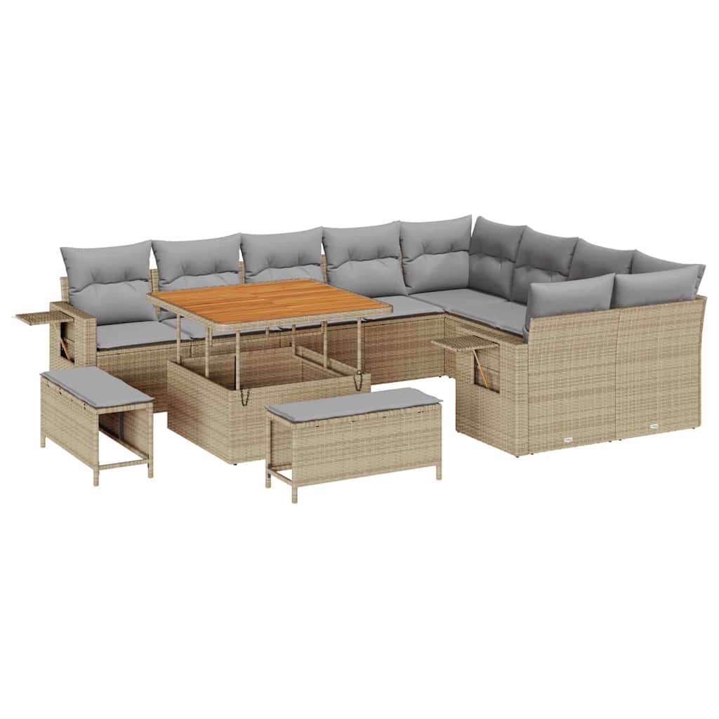 Tuinbankenset 12 pcs Beige en Licht Grijs poly rattan is nu te koop bij PeponiXL, paradijselijk wonen!