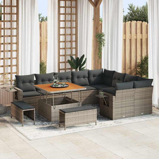 Tuinbankenset met kussen 12 pcs Grijs poly rattan is nu te koop bij PeponiXL, paradijselijk wonen!