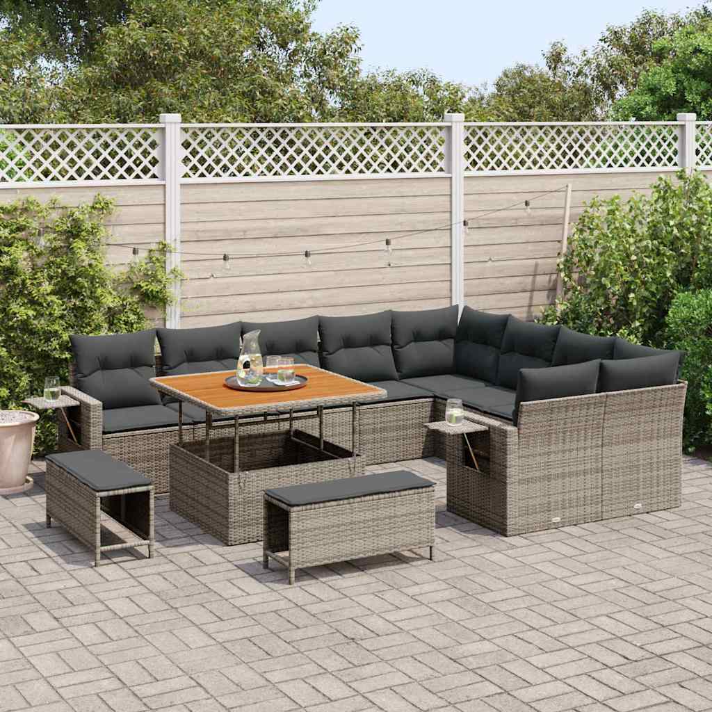 Tuinbankenset met kussen 12 pcs Grijs poly rattan is nu te koop bij PeponiXL, paradijselijk wonen!