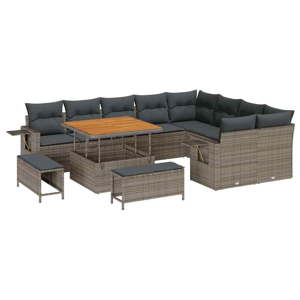 Tuinbankenset met kussen 12 pcs Grijs poly rattan is nu te koop bij PeponiXL, paradijselijk wonen!